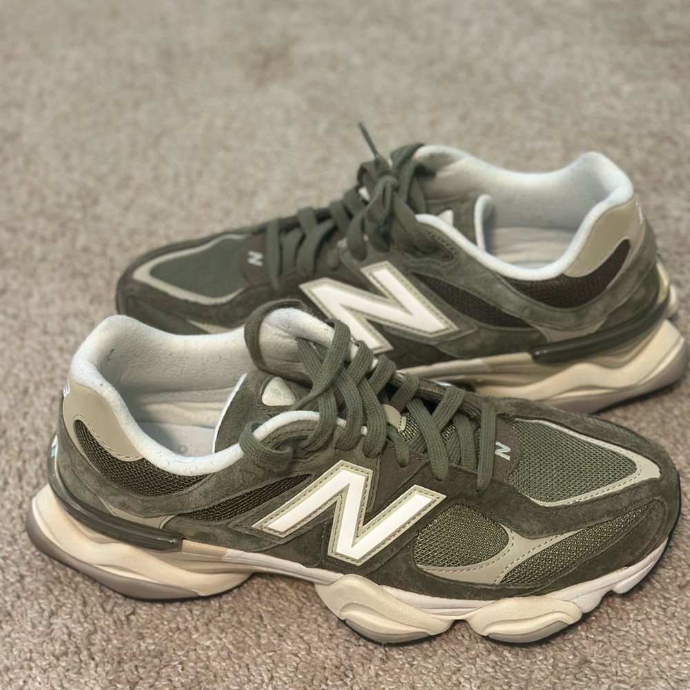 New Balance 9060 Olive and Cream Athletic Shoes